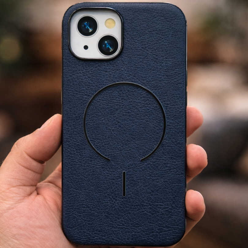 MagElite Leather Case for iPhone 15 - Navy Blue