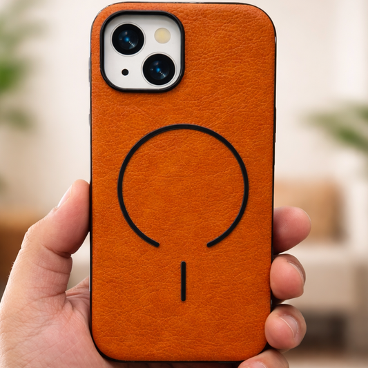 MagElite Leather Case for iPhone 15 - Orange