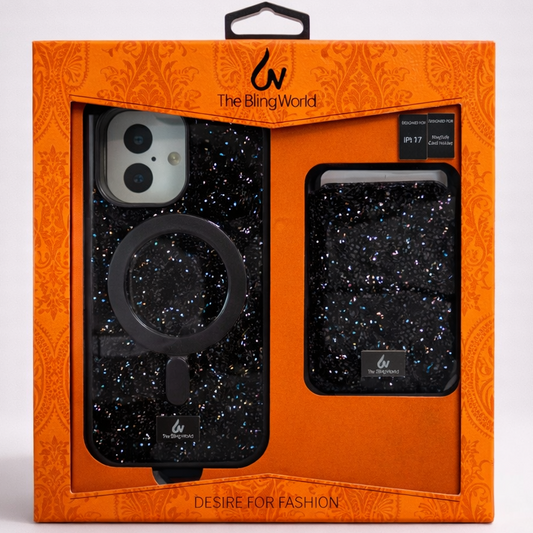 The Bling World iPhone 17 Case with Card Holder Black