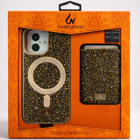 The Bling World iPhone 17 Case with Card Holder Gold