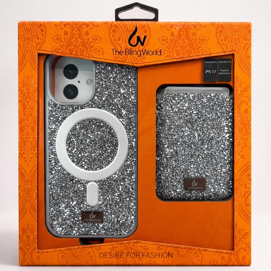 The Bling World iPhone 17 Case with Card Holder Silver