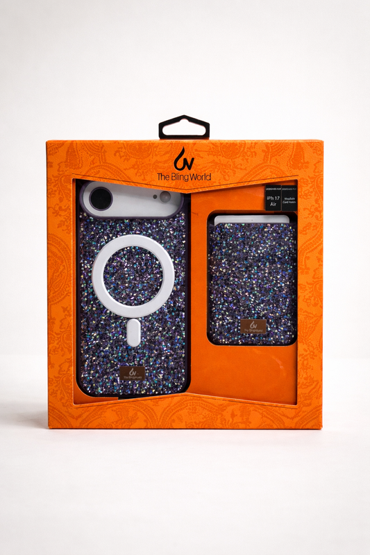 The Bling World iPhone 17 Air Case with Card Holder Purple