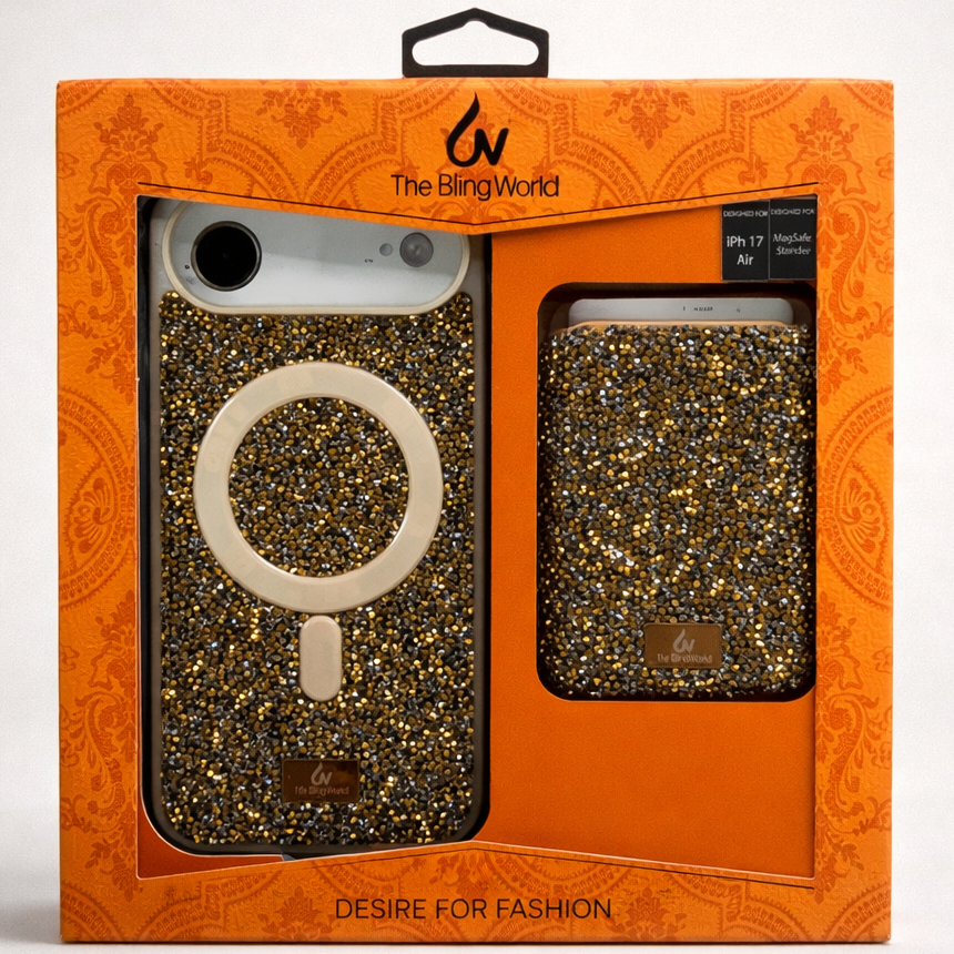 The Bling World iPhone 17 Air Case with Card Holder Gold