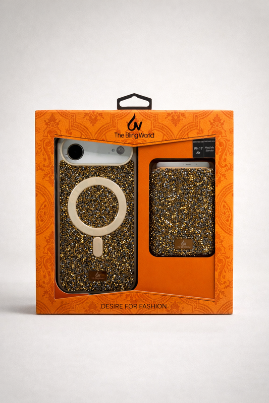 The Bling World iPhone 17 Air Case with Card Holder Gold