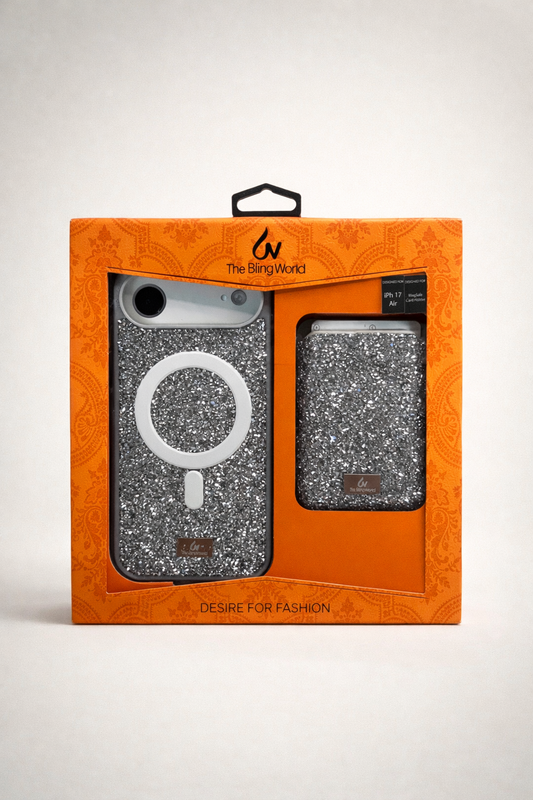 The Bling World iPhone 17 Air Case with Card Holder Silver