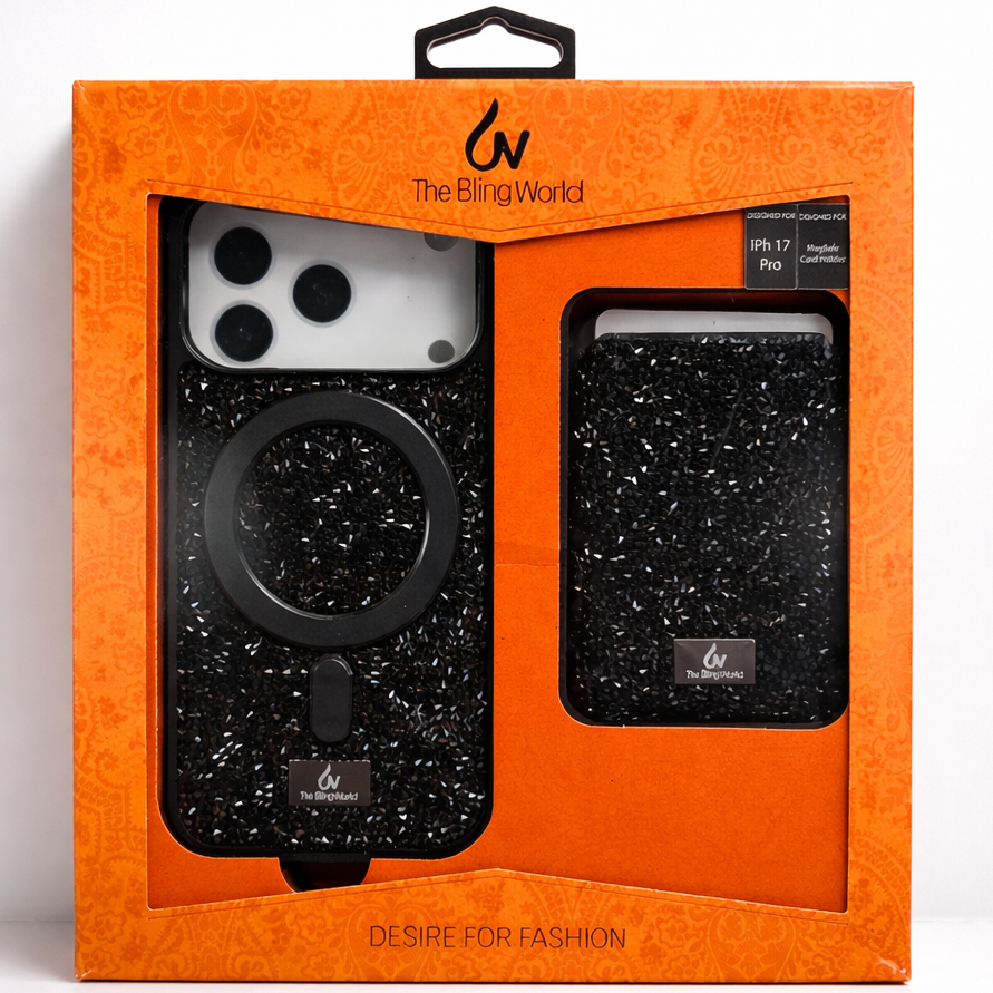 The Bling World iPhone 17 Pro Case with Card Holder Black