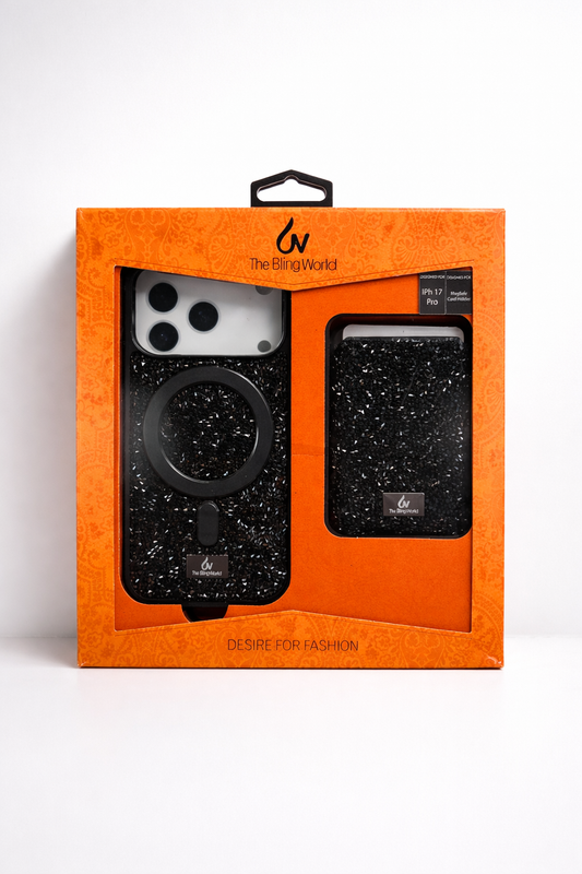The Bling World iPhone 17 Pro Case with Card Holder Black