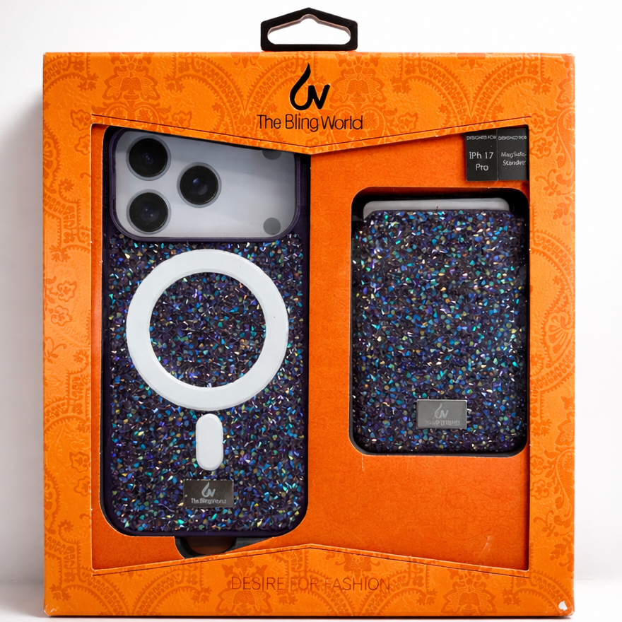 The Bling World iPhone 17 Pro Case with Card Holder Purple