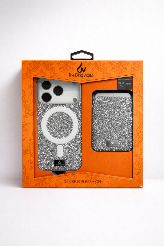 The Bling World iPhone 17 Pro Case with Card Holder Silver