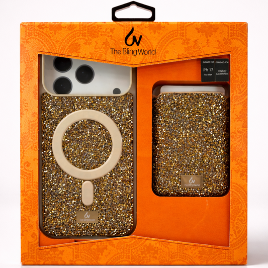 The Bling World iPhone 17 Pro Max Case with Card Holder Gold