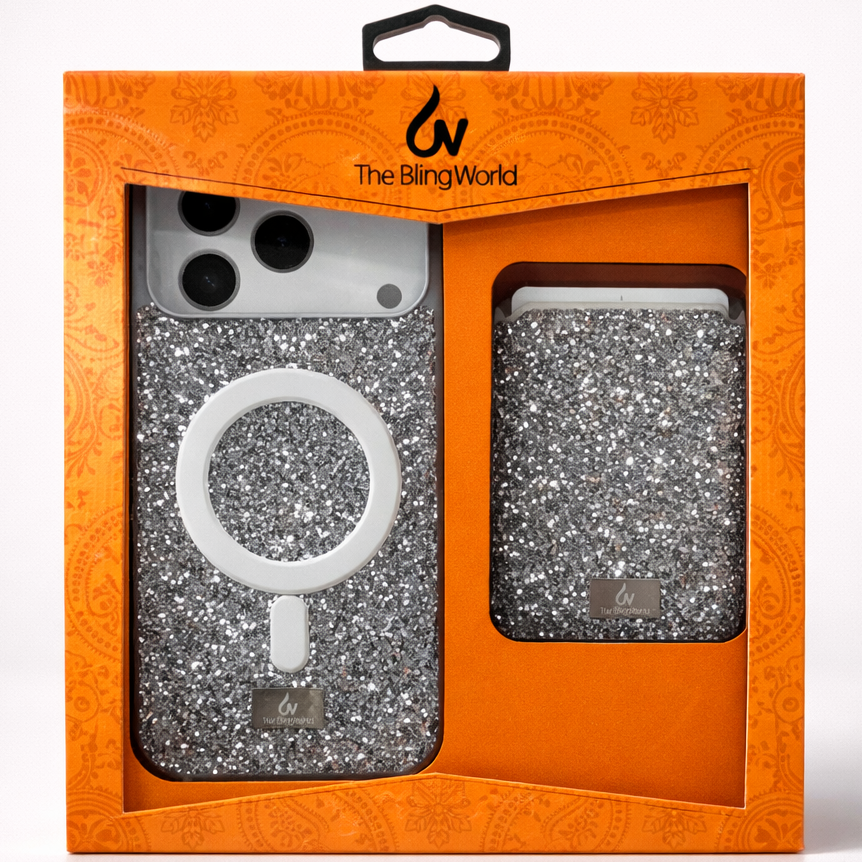 The Bling World iPhone 17 Pro Max Case with Card Holder Silver