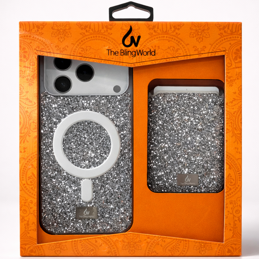 The Bling World iPhone 17 Pro Max Case with Card Holder Silver