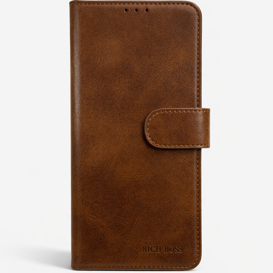 RichBoss Leather Folio Case for Samsung Galaxy S25 FE - Brown