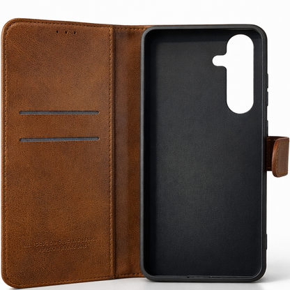 RichBoss Leather Folio Case for Samsung Galaxy S25 FE - Brown