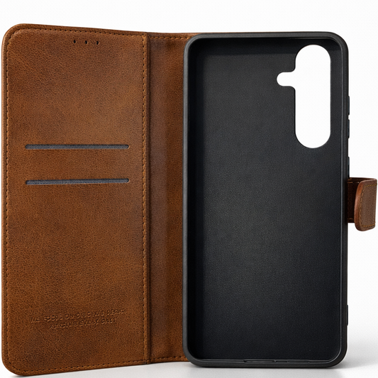 RichBoss Leather Folio Case for Samsung Galaxy S25 FE - Brown