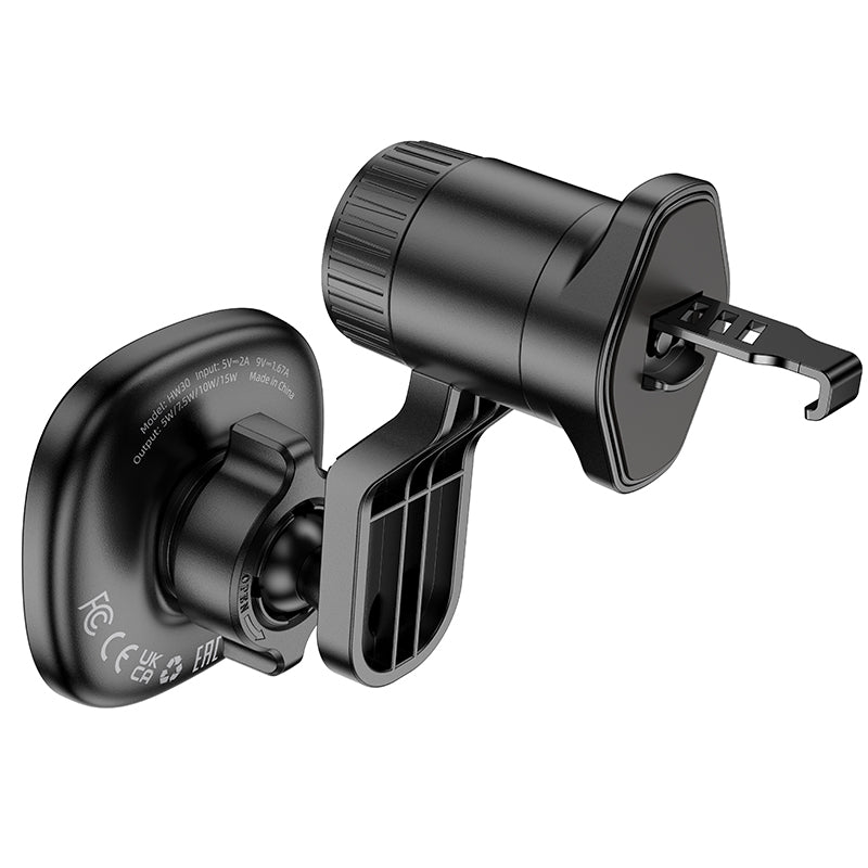 HOCO HW30 Crown magnetic wireless charging car holder(air outlet) black metal gray