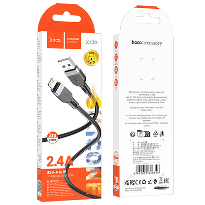 HOCO X109 Energy silicone charging data cable iP(L=3M) black