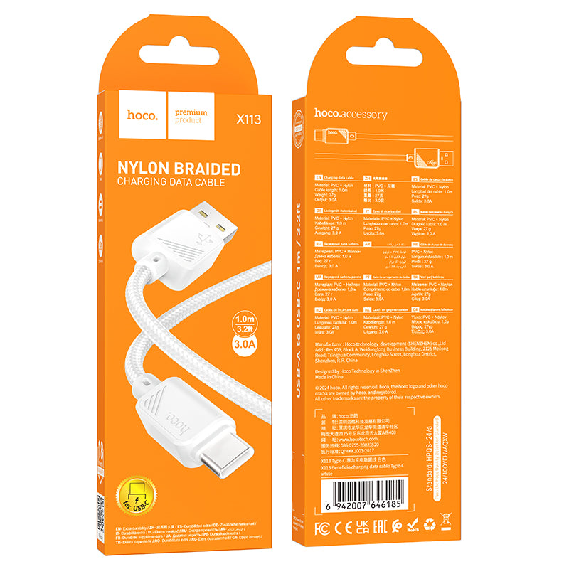 HOCO X113 Beneficio charging data cable Type-C white