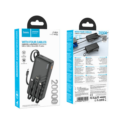HOCO J146A Night tide power bank with 4 cables(20000mAh) black