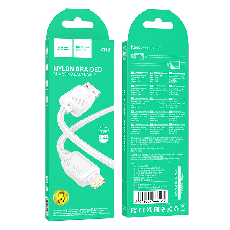 HOCO X113 Beneficio charging data cable iP white