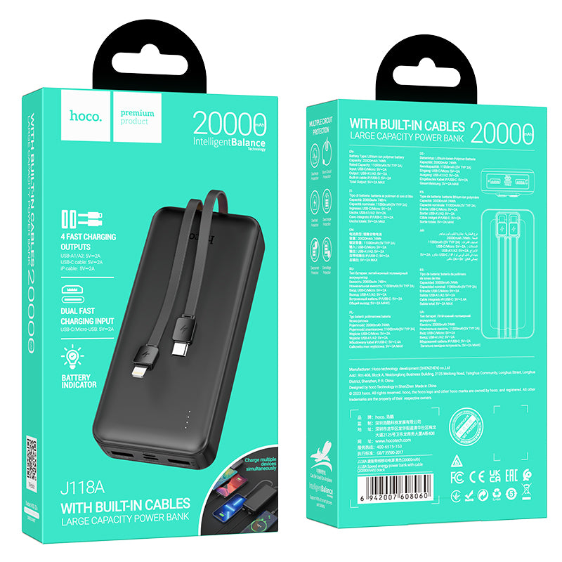 J118A Speed energy power bank with cable(20000mAh) Black