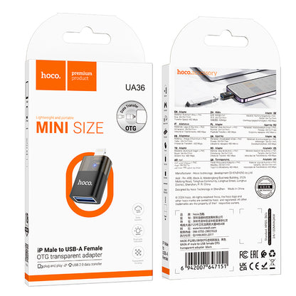 HOCO UA36 iP male to USB female OTG transparent adapter black