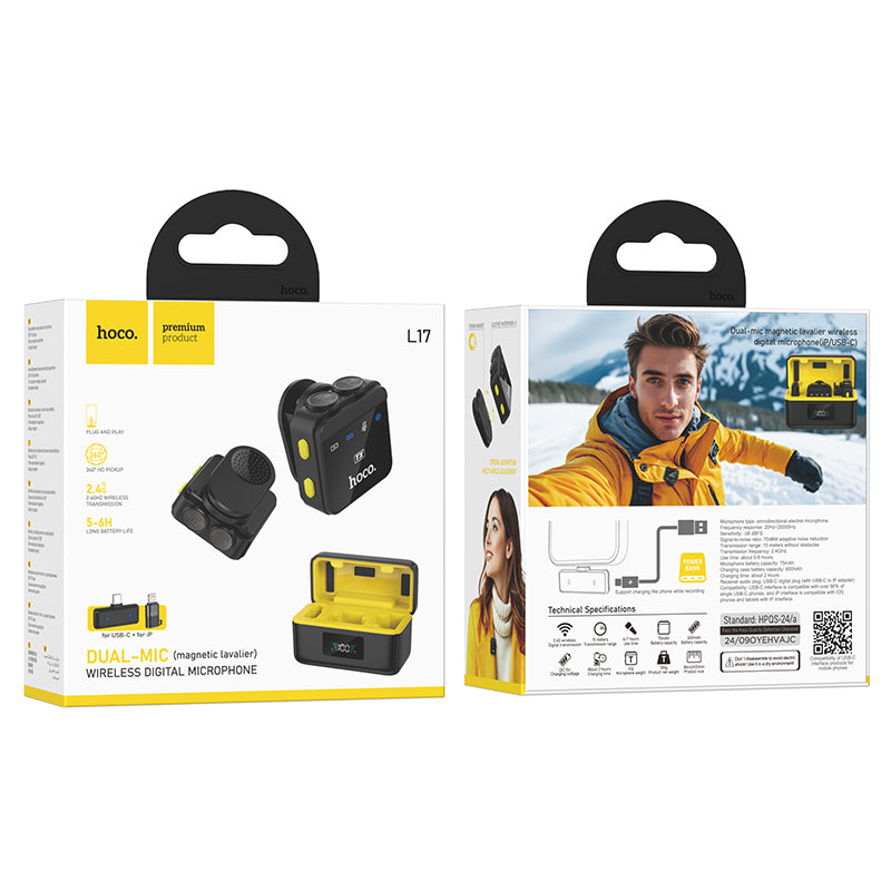 L15 Dual-mic clip-on wireless digital microphone(iP/Type-C)-Black