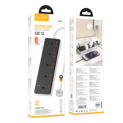 HOCO AC14 Rico 5-position socket(PD30W/1C3A)(US) black