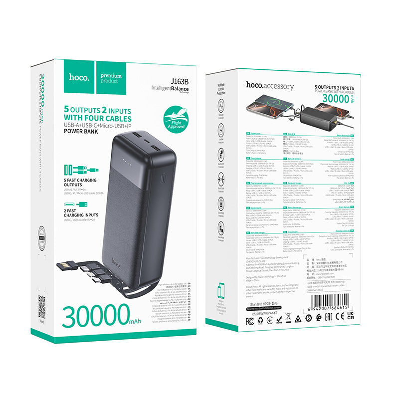 J163B Wonderful power bank with 4 cables (30000mAh)