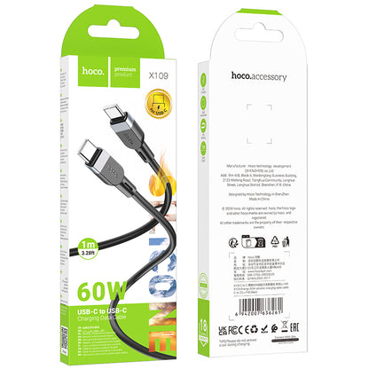 HOCO X109 Energy 60W silicone charging data cable C to C(L=1M) black