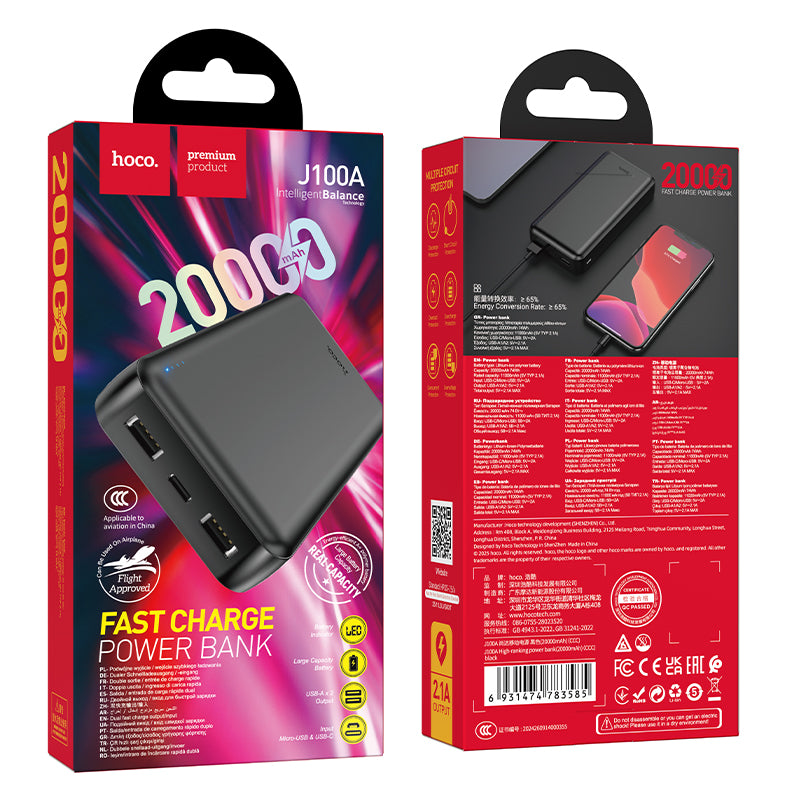 Hoco J100A 20000mAh Fast Charge Power Bank - Black