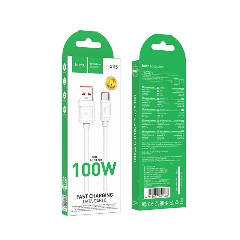 X115 Surpass 100W fast charging data cable Type-C-White