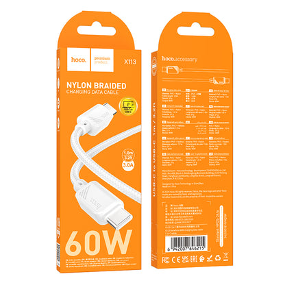 HOCO X113 Beneficio 60W charging data cable C to C white