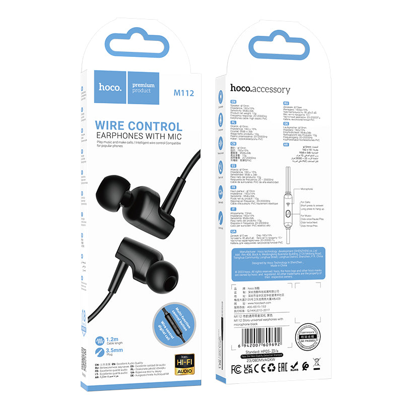 HOCO M112 Story universal earphones with microphone black