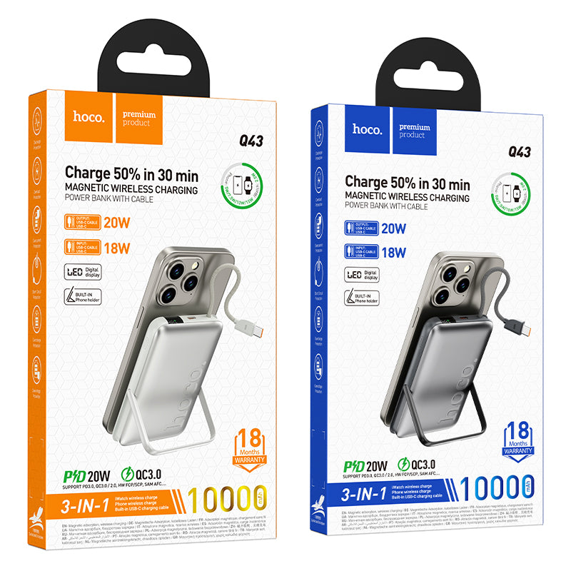 Hoco Q43 10000mAh Magnetic Power Bank - Silver