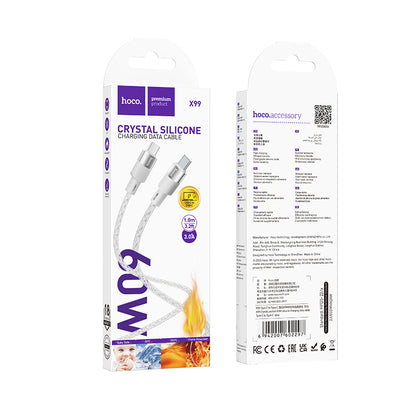 HOCO X99 Crystal junction 60W silicone charging data cable Type-C to Type-C gray