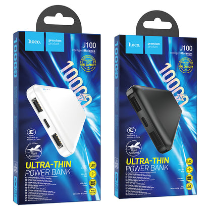 Hoco J100 10000mAh Ultra-Thin Power Bank - White