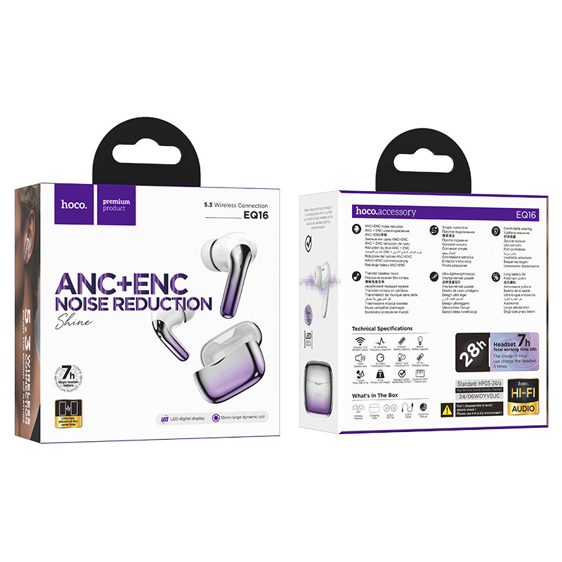 HOCO EQ16 Shine true wireless ANC+ENC Noise Reduction BT headset purple glaze