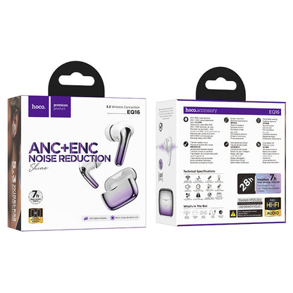 HOCO EQ16 Shine true wireless ANC+ENC Noise Reduction BT headset purple glaze