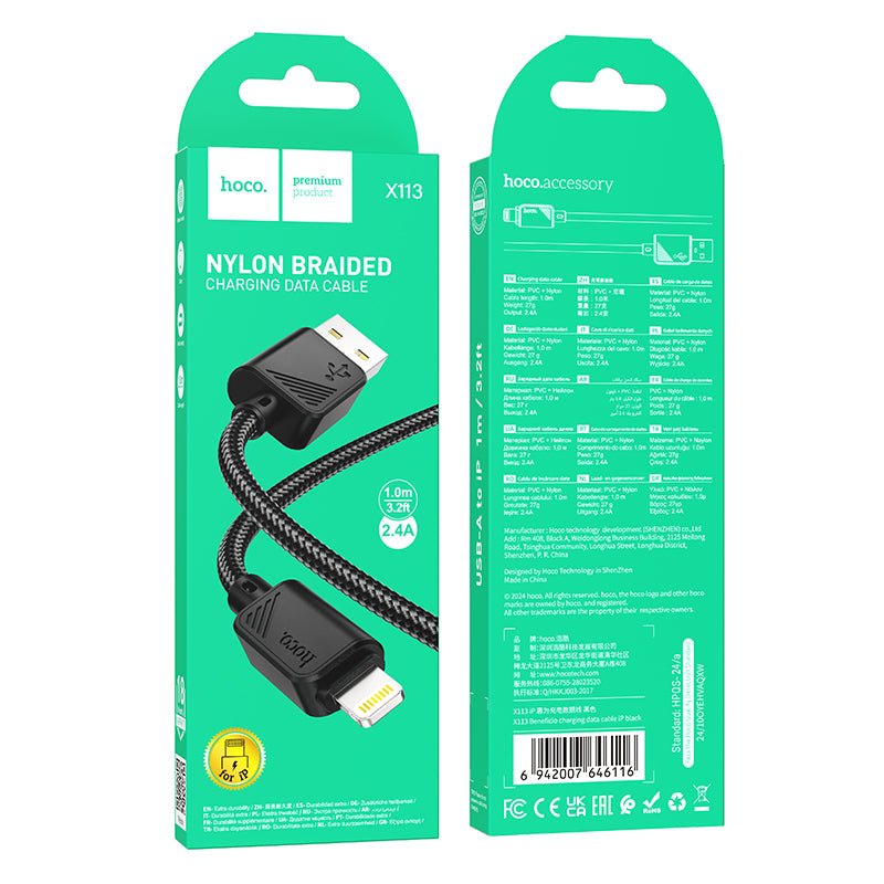 HOCO X113 Beneficio charging data cable iP black
