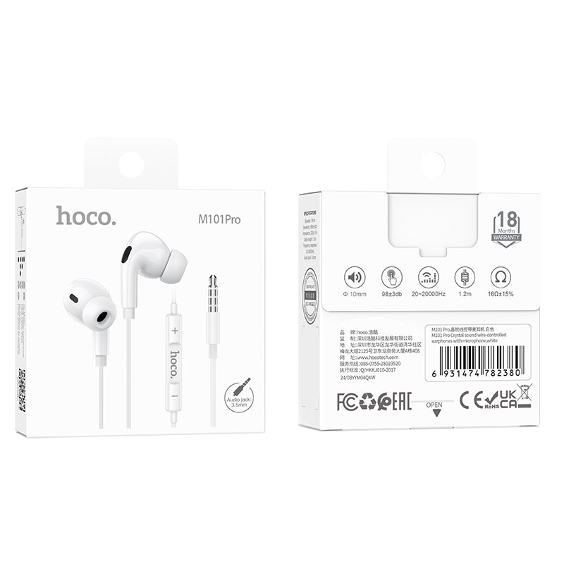 M101 Pro Crystal sound wire-controlled earphones with microphone-White