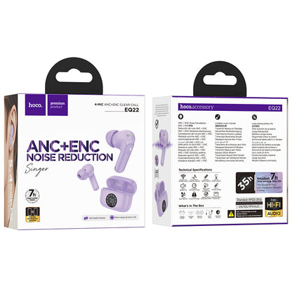 HOCO EQ22 Singer true wireless ANC+ENC noise reduction BT headset taro purple