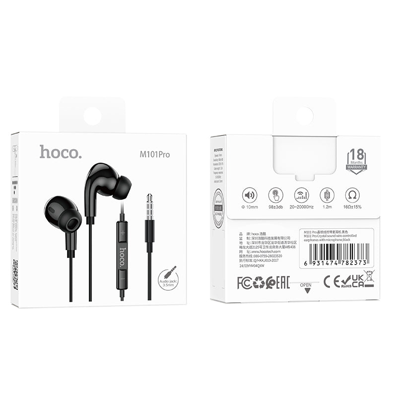 HOCO M101 Pro Crystal sound wire-controlled earphones with microphone black
