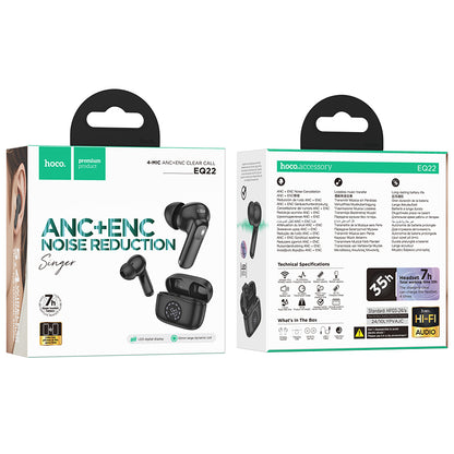 HOCO EQ22 Singer true wireless ANC+ENC noise reduction BT headset Black