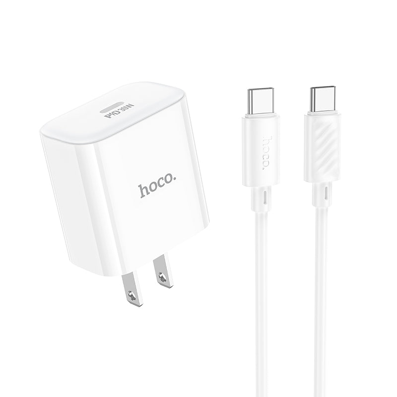 HOCO C76 Pro Majestic single port PD30W charger set(Type-C to Type-C)(US) white