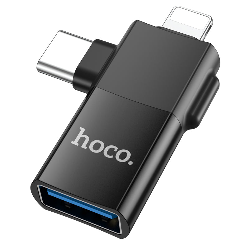 HOCO UA17 iP male + Type C to USB female OTG adapter black