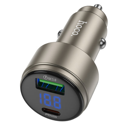 HOCO Z57B Glorious 63W dual-port digital display PD45W+QC3.0 car charger metal Gray
