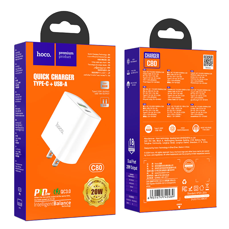 HOCO C80 Rapido PD20W+QC3.0 charger(US)
