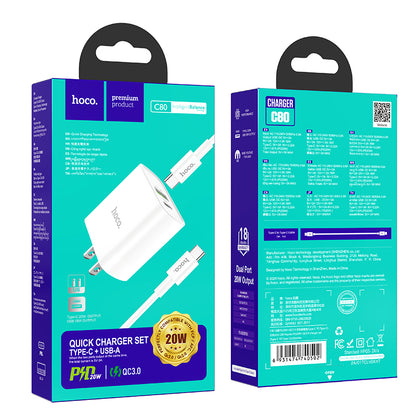 HOCO C80 PD20W+QC3.0 charger C To C Cable Combo