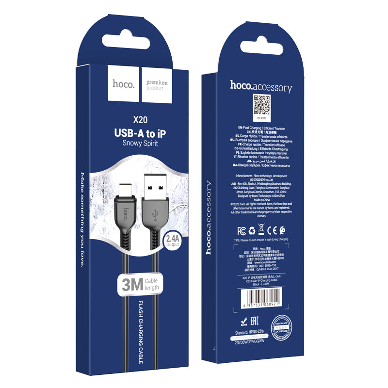 HOCO X20 Flash iP charging cable(L=3M) white